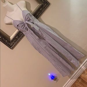 Blue and white striped jumper